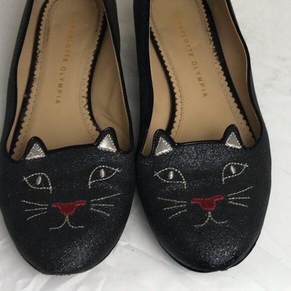 Charlotte Olympia Kitty Glitter Metallic Ballet Flats Cat Shoes Loafers Slides - Picture 12 of 15